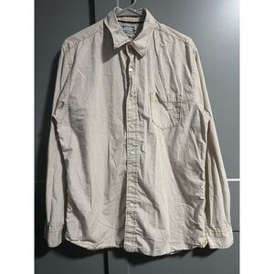 Lucky Brand Men's Fine Quality & Needle Long Sleeve Button Up White/Brown Size L